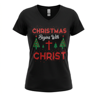 Load image into Gallery viewer, Christmas Begins With Christ – Women’s Christian Christmas T-Shirt
