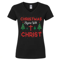 Load image into Gallery viewer, Christmas Begins With Christ – Women’s Christian Christmas T-Shirt