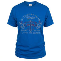 Load image into Gallery viewer, Jesus Saves – Living by Grace Christian Rhinestone T-Shirt