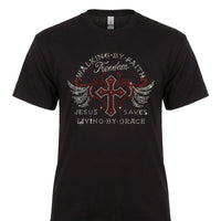 Load image into Gallery viewer, Jesus Saves – Living by Grace Christian Rhinestone T-Shirt