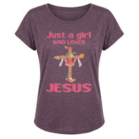 Load image into Gallery viewer, Just a Girl Who Loves Jesus Women’s Christian T-Shirt – Floral Cross Faith Tee