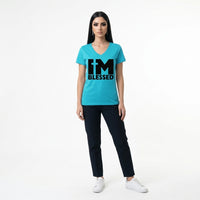 Load image into Gallery viewer, I’m Blessed Women’s Christian V-Neck T-Shirt – Bold Faith Tee