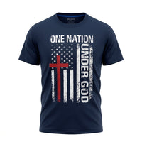 Load image into Gallery viewer, One Nation Under God T-Shirt – Christian American Flag &amp; Cross Patriotic Tee