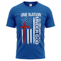Load image into Gallery viewer, One Nation Under God T-Shirt – Christian American Flag &amp; Cross Patriotic Tee