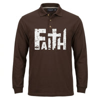 Load image into Gallery viewer, Faith Cross Christian Long Sleeve Polo – Distressed Inspirational Shirt