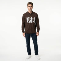 Load image into Gallery viewer, Faith Cross Christian Long Sleeve Polo – Distressed Inspirational Shirt
