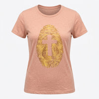 Load image into Gallery viewer, Faith Fingerprint Cross Christian T-Shirt – Created in Christ Inspirational Tee