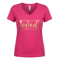 Load image into Gallery viewer, Loved – Romans 5 Christian Women’s V-Neck T-Shirt
